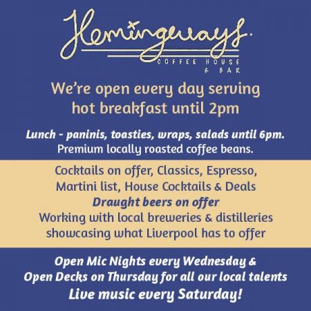 Things to do in Liverpool visit Hemingways Coffee House & Bar