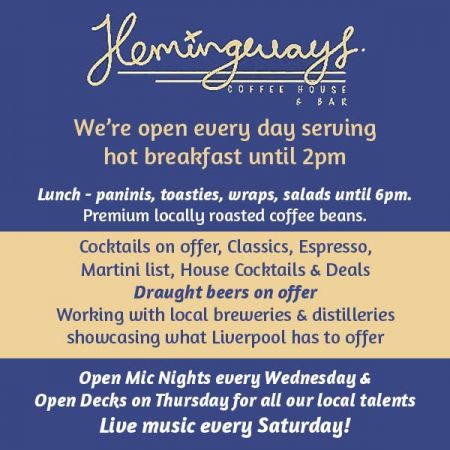 Things to do in Liverpool visit Hemingways Coffee House & Bar